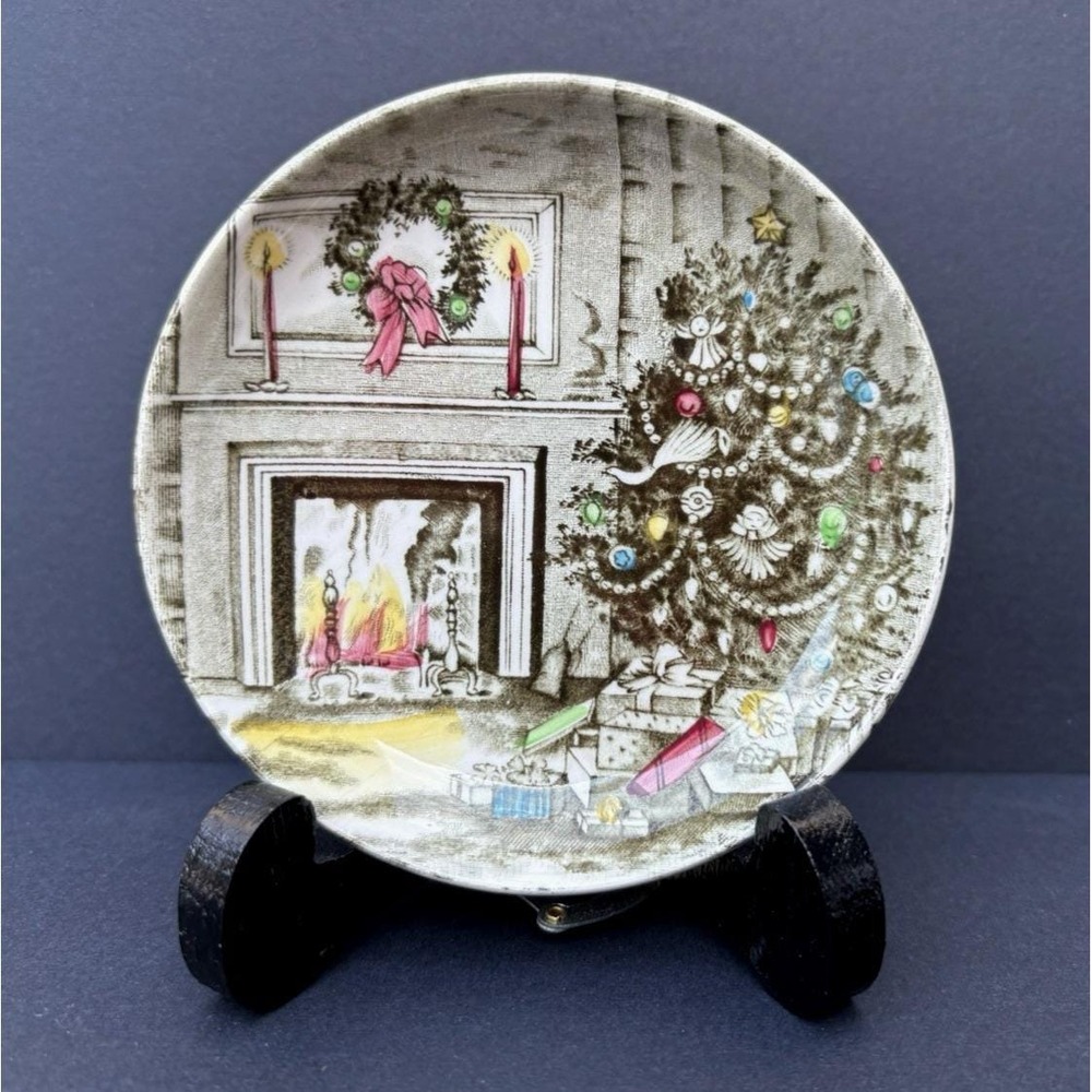 Vintage Johnson Bros Merry Christmas ceramic butter pat plate trinket 4" England
